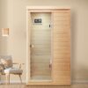 Hemlock Mini 1 Person Far Infrared Door On The Left Of The Indoor Sauna Room - Natural - Image 7