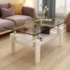 Modern Rectangular Coffee Table With Tempered Glass Top Layer, Table For Living Room - Gray - Image 4
