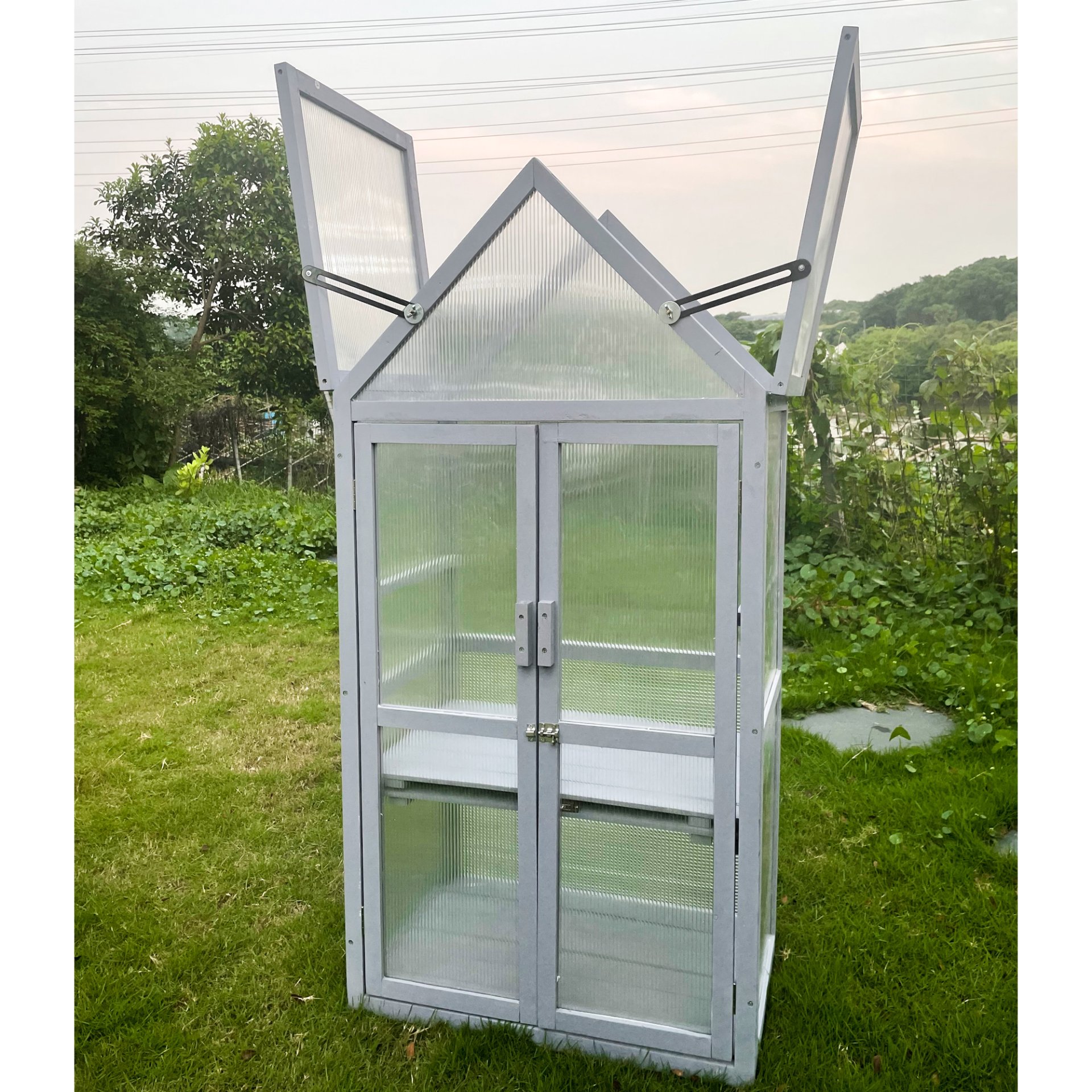 Mini Greenhouse Kit, Outdoor Small Green House, Wood, Plant Stand For Indoor Garden & Patio Balcony Apartments Porch Terrace Outsid Accessories, Uv-Resistant - Gray - Image 5