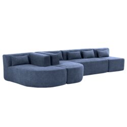 Upholstered Sofa Free Combined Sofa Couch With 2 Chaise Lounge And 5 Back Pillows For Living Room - Blue