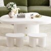 Cloud - Coffee Table (Set of 3), Irregular Shape Coffee Table With 2 Drawers, 2 Small Stools For Living Room - White - Image 6
