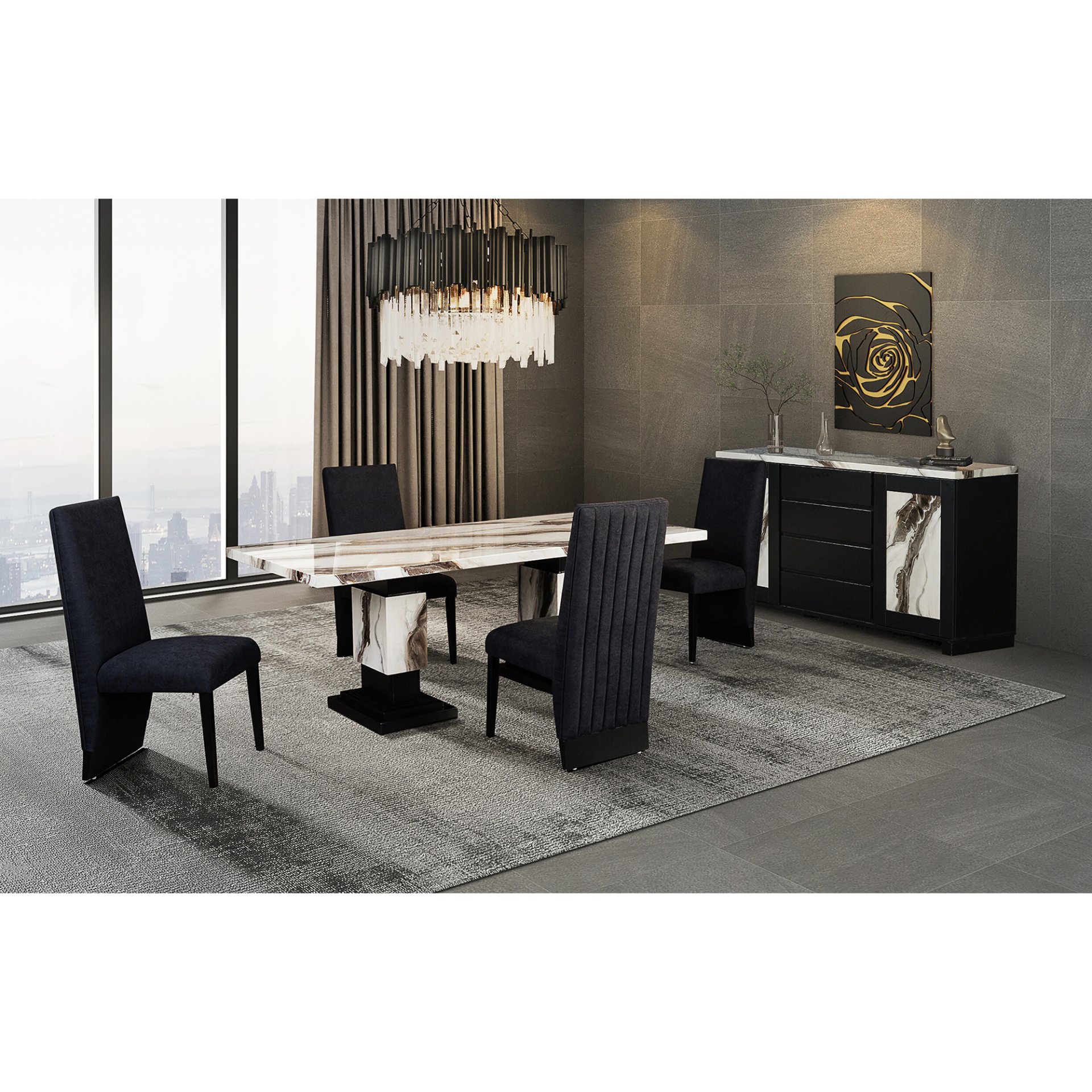 Stacey - Buffet With Storage Drawers And Marble Detailing - Black / Marble - Image 2
