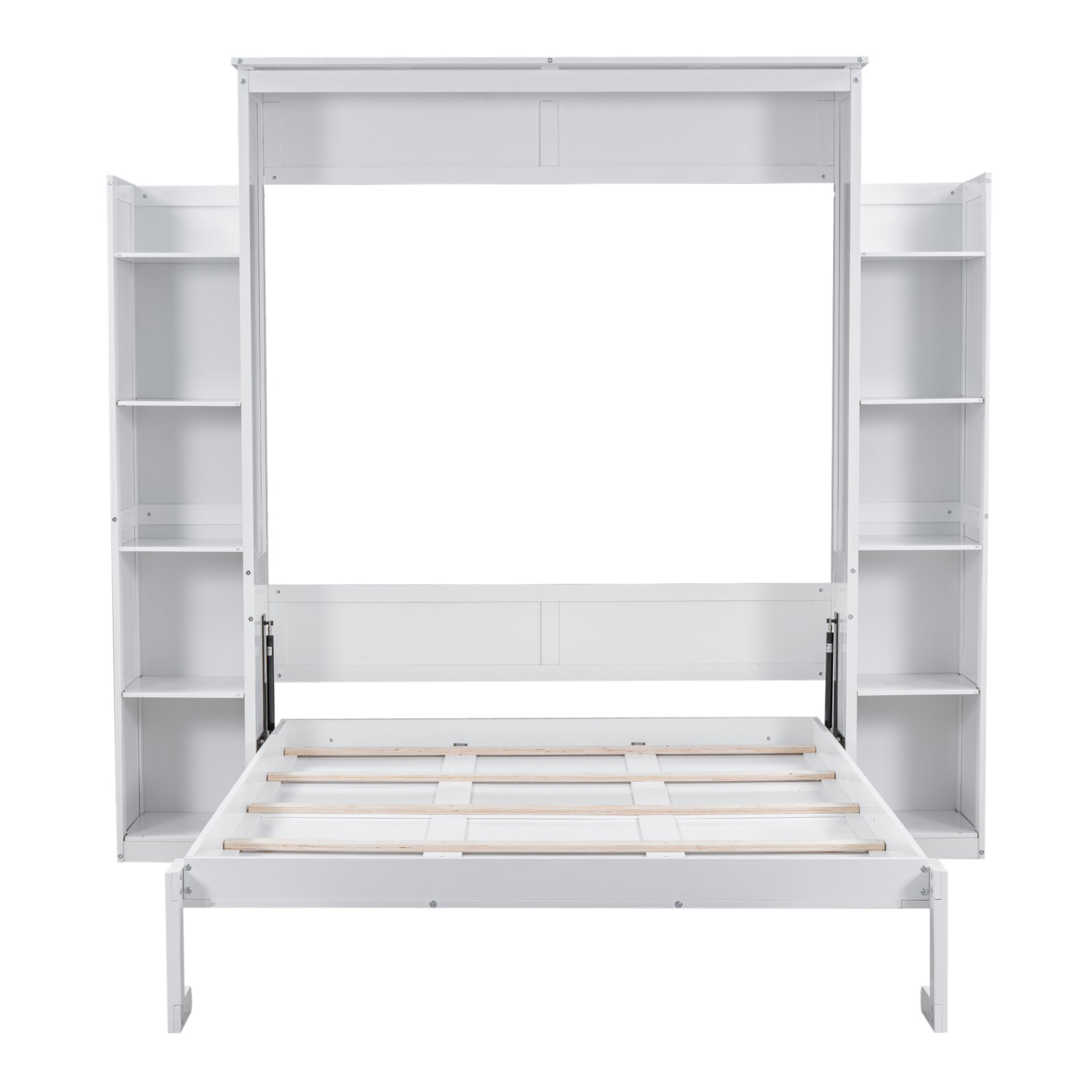 Queen Size Murphy Wall Bed With Shelves And LED Lights - White - Image 8