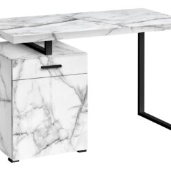 Computer Desk, Home Office, Laptop, Left, Right Set-Up, Storage Drawers, Work, Marble Look Laminate, Contemporary, Modern - White