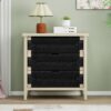 3 Drawer Buffet Sideboard With Adjustable Shelves, Storage Cabinet With Natural Seaweed Decor Doors For Living Room Kitchen Entryway - Natural - Image 2