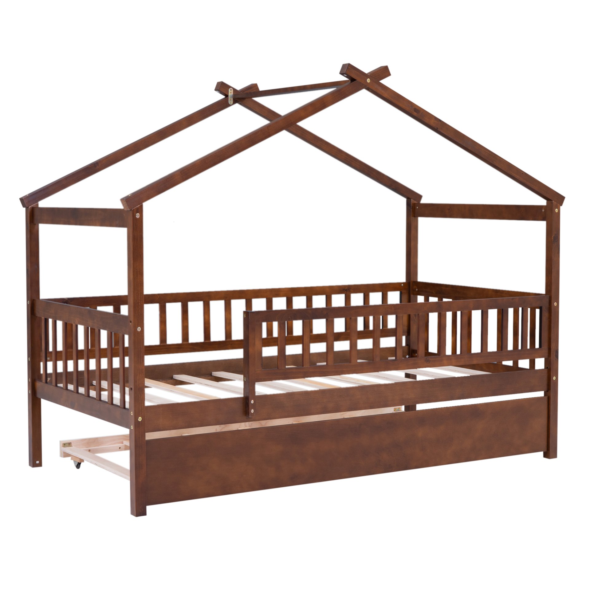 Twin Size House Bed & Twin Size Trundle - Walnut - Image 4
