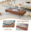 Modern 2 Tier Coffee Table With Drawer Clear Tempered Glass, Multifunctional Storage - Transparent / Wood - Image 6