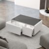 Modern Smart Coffee Table With Built-In Fridge, Bluetooth Speaker, Wireless Charging, Touch Control Panel, USB Ports, Outlet Protection, Atmosphere Light - White - Image 11