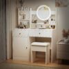 Fashion Vanity Desk With Mirror And Lights For Makeup And Cushioned Chair - White - Image 8