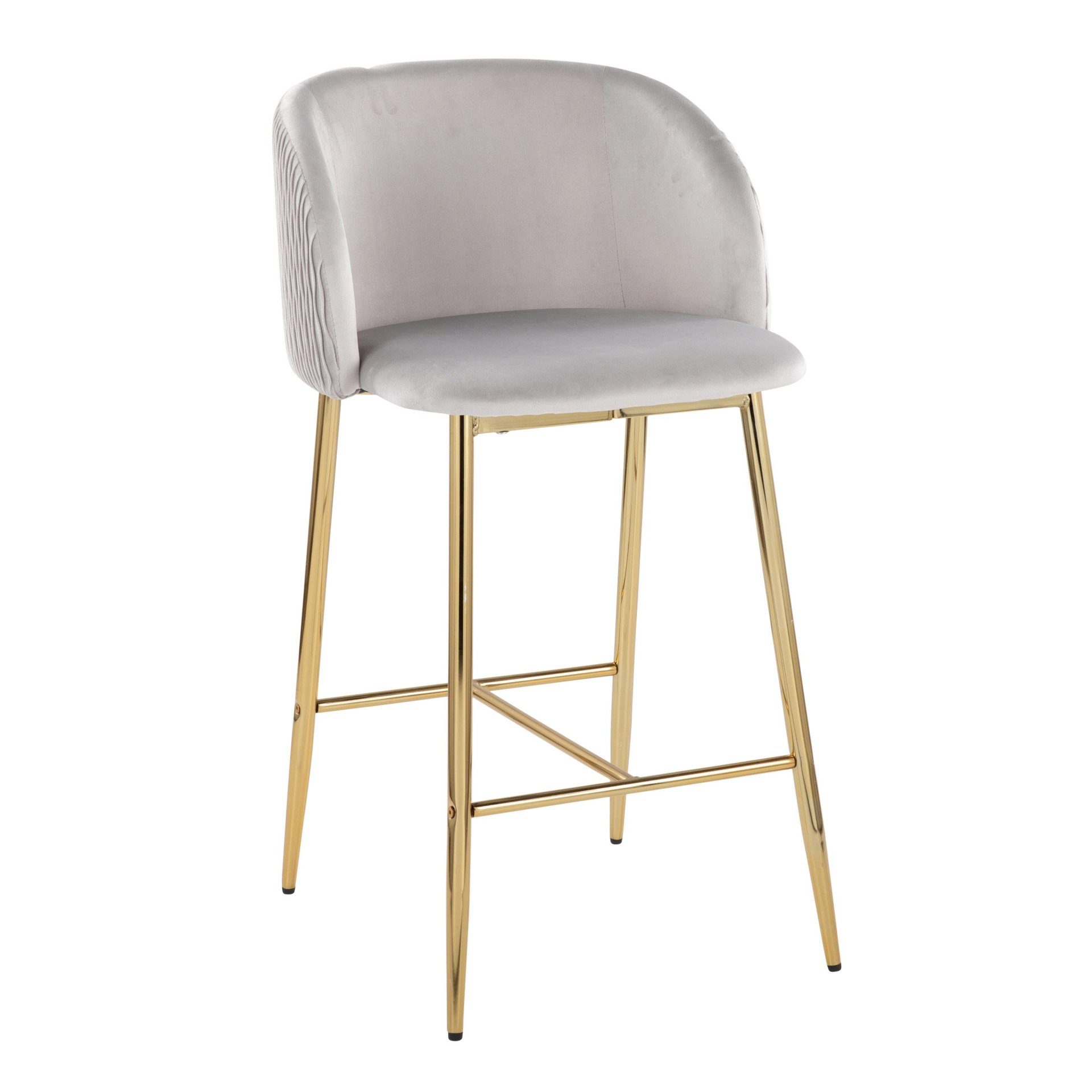 Fran - Pleated Waves Contemporary Fixed Height Counter Stool (Set of 2) - Gold / Silver - Image 2
