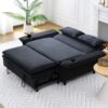 Modern Fabric Multi Functional Sofa Bed With Adjustable Armrests And Backrests Letter Striped Design Frame - Black - Image 2