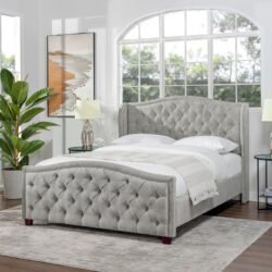 Fontana - Queen Wingback Upholstered Platform Bed Frame - Silver Gray