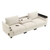 Sectional With Bluetooth Speaker Comfy Cloud Couch Set With Drop Down Table Cup Holders, USB Charger Storage Armrest Wide Seat Sofa - Beige - Image 4