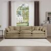 Mid Century Modern Sectional Sofa 3 Seater With Arm And Throw Pillows - Tan - Image 4