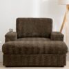 Oversized Chaise Lounge Indoor Rabbit Fur Sofa Bed With Storage Ottoman And Armrests Cup Holders With Deep Seat - Brown - Image 16
