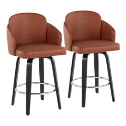 Dahlia - Contemporary Counter Stool With Round Footrest (Set of 2) - Black / Camel