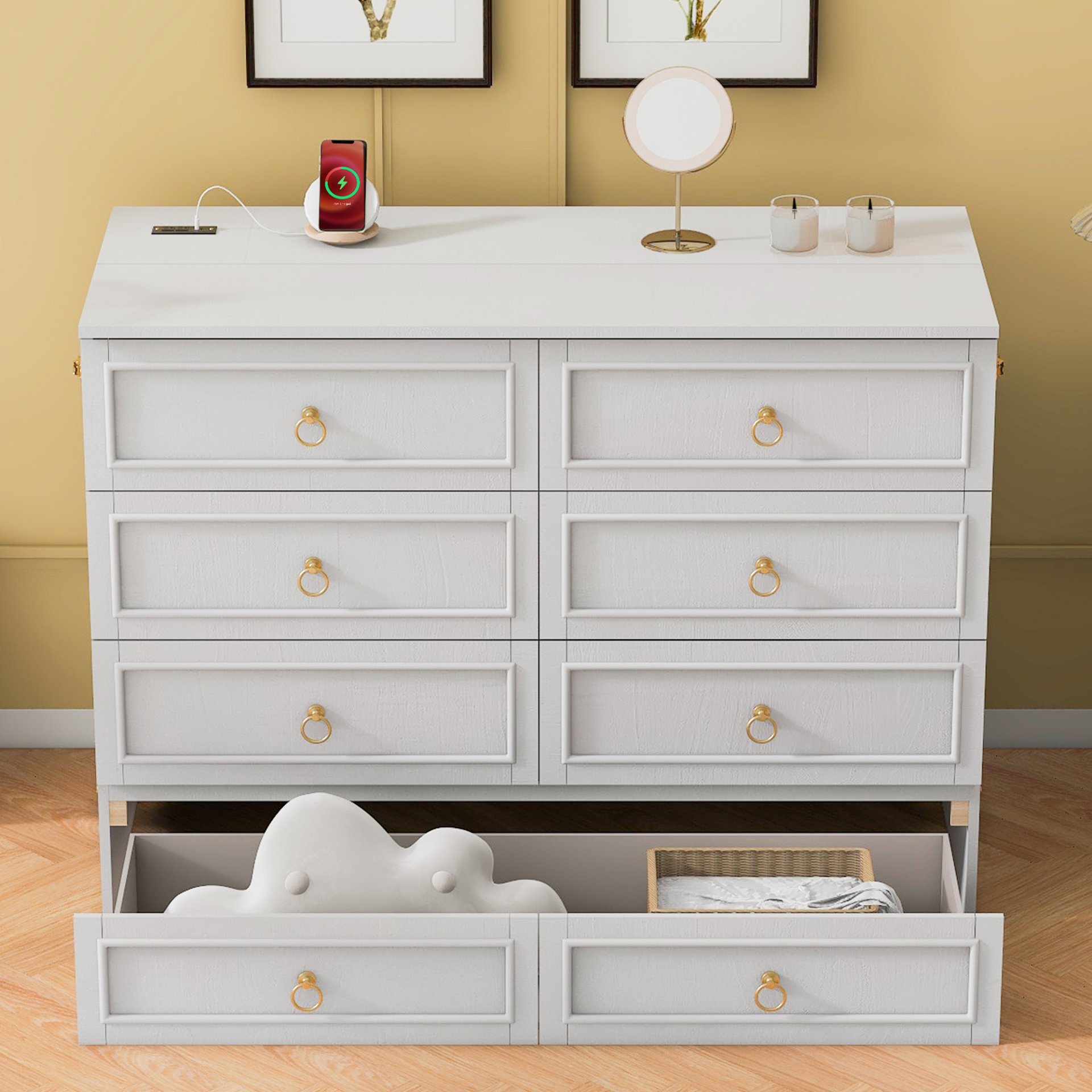 Full Size Murphy Bed With Large Drawers, Space Saving Design - White - Image 5