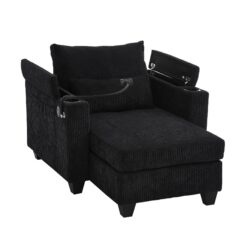 Convertible Chaise Lounge Sofa Chair Bed With USB Ports, Cup Holders & Storage - Black