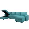 Convertible U Shaped Sectional Sofa With Storage Chaise Lounges & USB Ports - Teal - Image 12