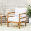 Outdoor Acacia Wood Patio Club Chair, Wood Patio Furniture, Waterproof Thick Cushion Deep Seating For Porch, Weight Capacity 400Lbs - Light Teak / White - Image 4