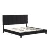 King Size Upholstered Platform Bed Frame With Linen Fabric Headboard, Wood Slat Support - Black - Image 6