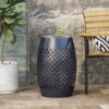 Transitional Roswell - Side Table With Tile Mosaic Top And Lace Cut Design - Dark Blue - Image 4