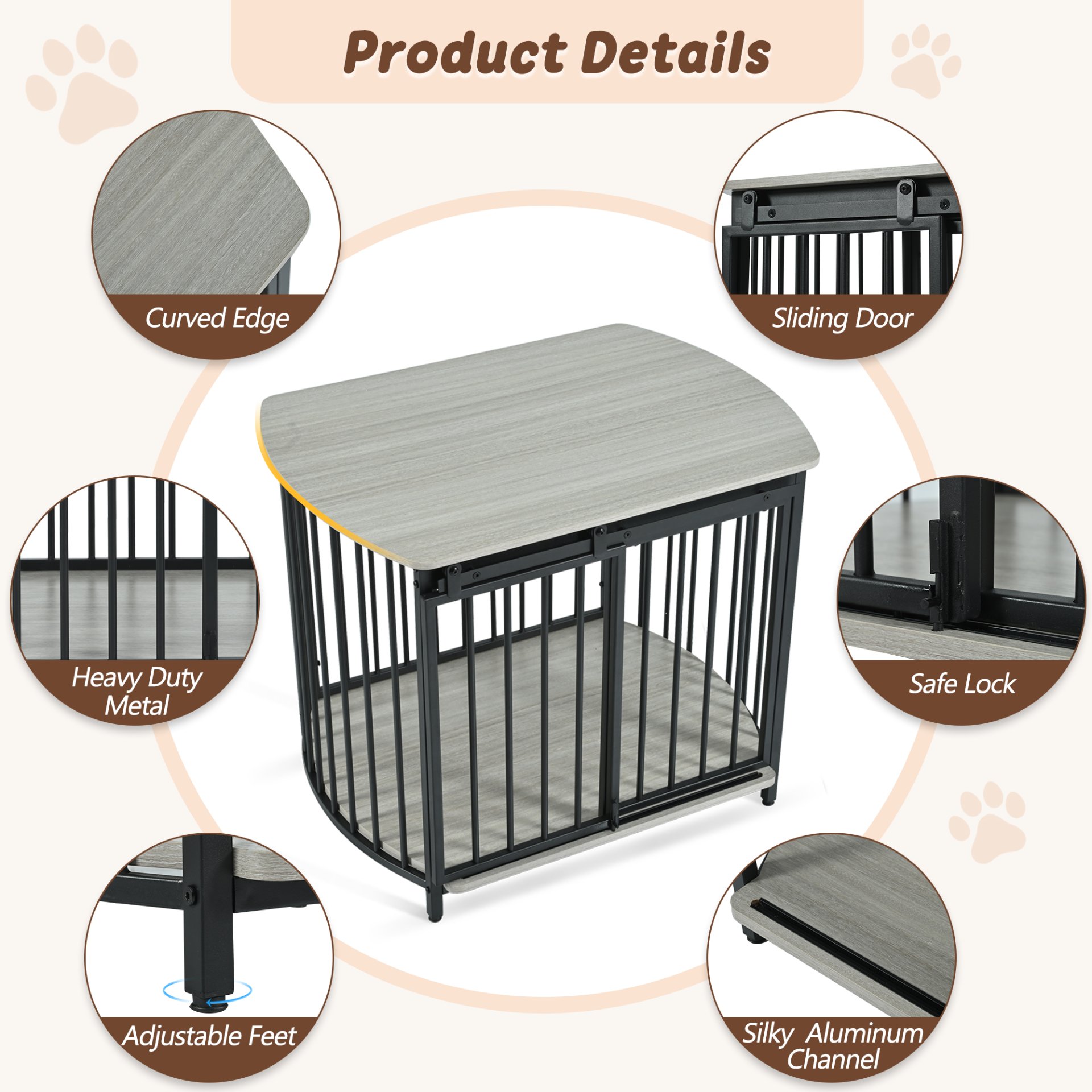 Furniture Style Dog Crate For Small And Medium Dogs, Wooden Cage Indoor Kennel Furniture, Modern Dog Crate End Table With Double Doors - Gray - Image 3