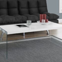 Coffee Table Rectangular, Clear Tempered Glass, Contemporary, Modern - Glossy White