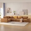 Modular Sectional With Wide Seat Free Combination L Shaped Couch Set Cloud Upholstered Minimalist Boneless Sofa - Brown - Image 15