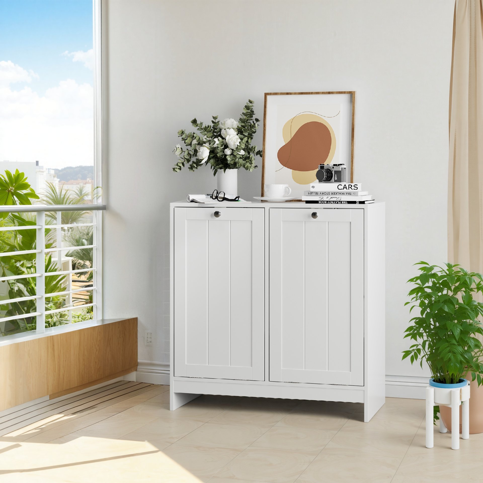 Tilted Laundry Hamper With Removable Basket, Hidden Laundry Hamper, Bathroom Storage Cabinet, Free Standing Organizer - White - Image 12