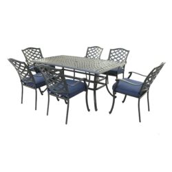 Rectangular 6 Person 68" Long Aluminum Dining Set With Cushions - Navy Blue