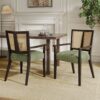 Mid Century Modern Arm Dining Chair (Set of 2) With Rattan Backrest - Dark Brown / Green - Image 2