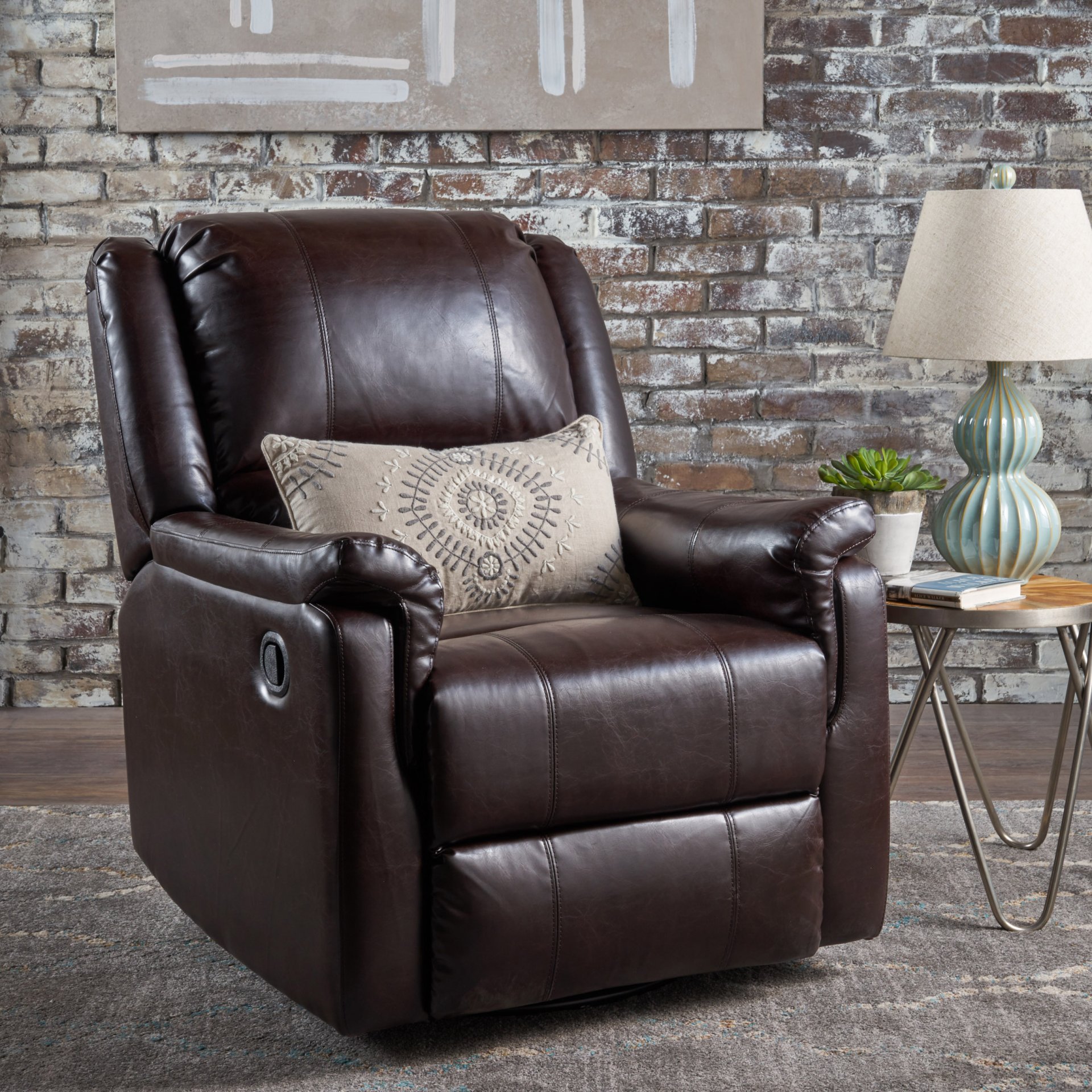 Glider Recliner With Swivel, Manual Reclining Chair - Brown - Image 2