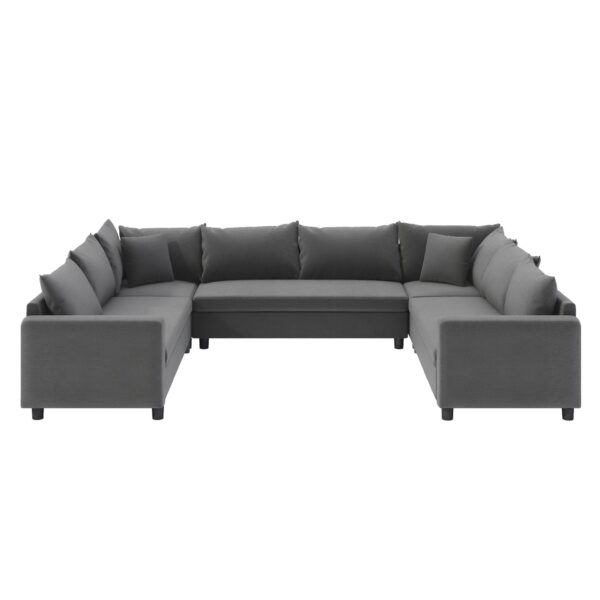 Modular Sectional Reversible U Shaped Couch Set, Free Combination Minimalist Style, Oversized 8 Seat Convertible Sofa - Gray