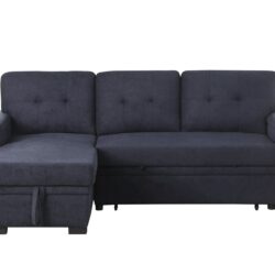 Lucca II - Woven Fabric Reversible Sleeper Sectional Sofa With Storage Chaise and Pocket Coil Seating - Dark Gray