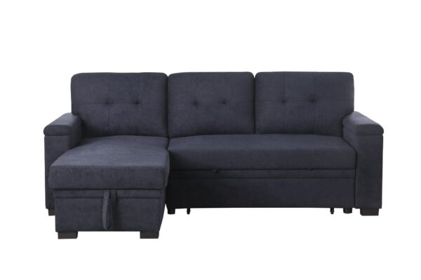 Lucca II - Woven Fabric Reversible Sleeper Sectional Sofa With Storage Chaise and Pocket Coil Seating - Dark Gray