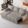Pull Out Sleeper Sofa L-Shaped Couch Convertible Sofa Bed With Storage Chaise, Storage Racks And USB Ports - Light Brown - Image 4