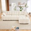 Elegant 3 Seater Sofa Set With Ottoman And Pillows, High Resilience Cushions - White - Image 14
