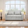 Pull Out Sofa Bed Modern Chenille Convertible Loveseat Sofa With Adjsutable Backrest, 2 Pillows, Cup Holders, USB Ports For Living Room, Apartment - White / Gray - Image 3