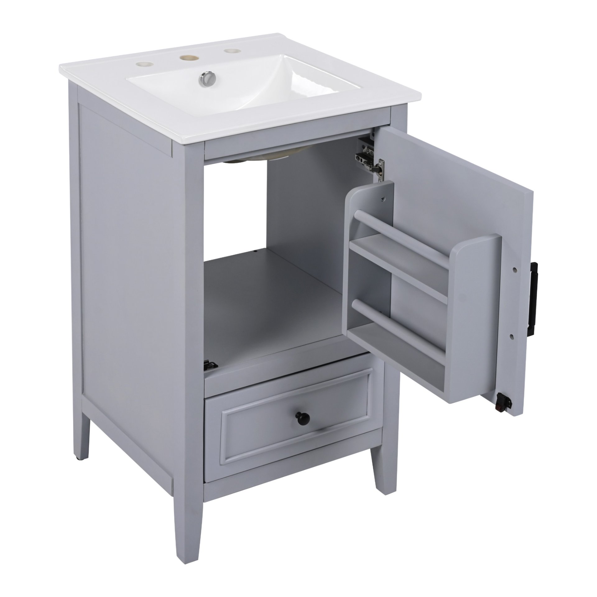 20" Bathroom Vanity With Sink, Bathroom Cabinet With A Door, Door Shelf Storage And Adiustable Foot Pads, A Drawer - Gray - Image 18