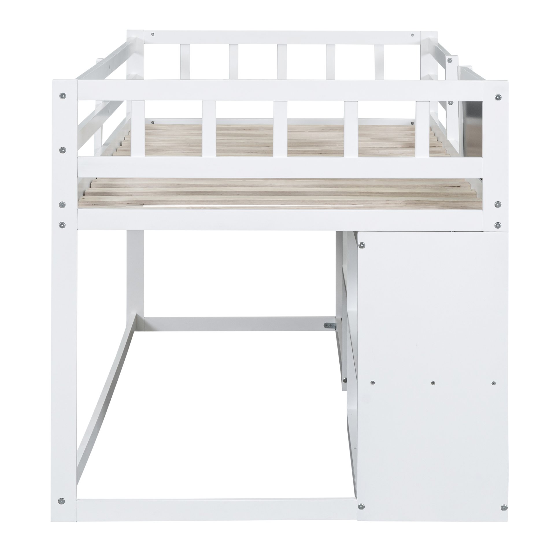 Twin Size Low Loft Bed With Rolling Desk, Shelf And Drawers - White - Image 10