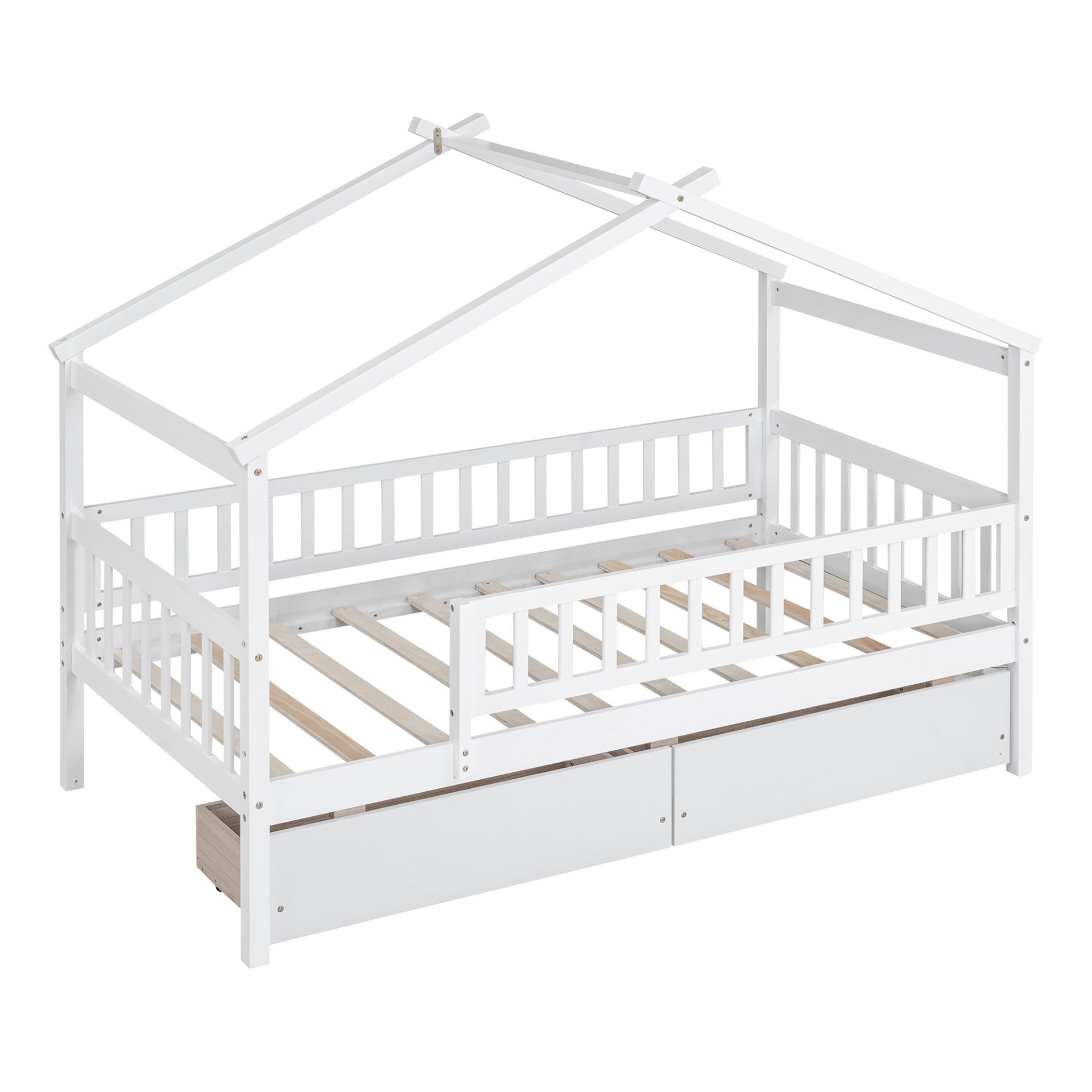 Twin Size House Bed With 2 Drawers - White - Image 10