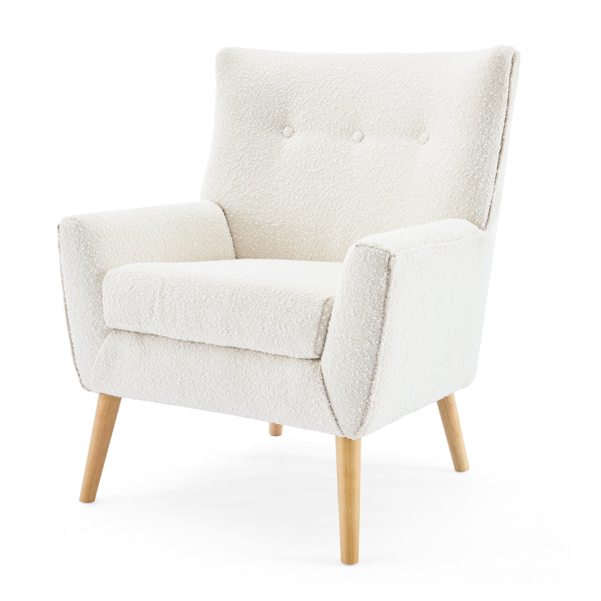 Ergonomic Accent Chair With Button Tufted Design And Rubber Wood Legs - Almond - Image 11