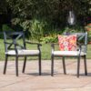 Outdoor Dining Chair Set With Water Resistant Cushions - Black / Ivory - Image 5