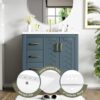 Bathroom Vanity With Ceramic Sink Combo, Frame Bathroom Storage Cabinet, Freestanding Vanity Set With 3 Drawers & Soft Closing Doors - Blue - Image 5