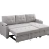 Mabel - Linen Fabric Sleeper Sectional With Cupholder, USB Charging Port And Pocket - Light Gray - Image 2