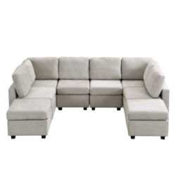 Sectional Sofa Couch Sofa Bed U-Shaped Sofa With Two Movable Ottoman And Three USB Ports For Living Room - Gray