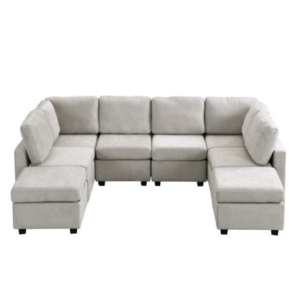 Sectional Sofa Couch Sofa Bed U-Shaped Sofa With Two Movable Ottoman And Three USB Ports For Living Room - Gray