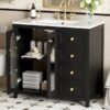 Bathroom Vanity With Two Soft Close Doors, Adjustable Shelves And Three Drawers - Black - Image 22