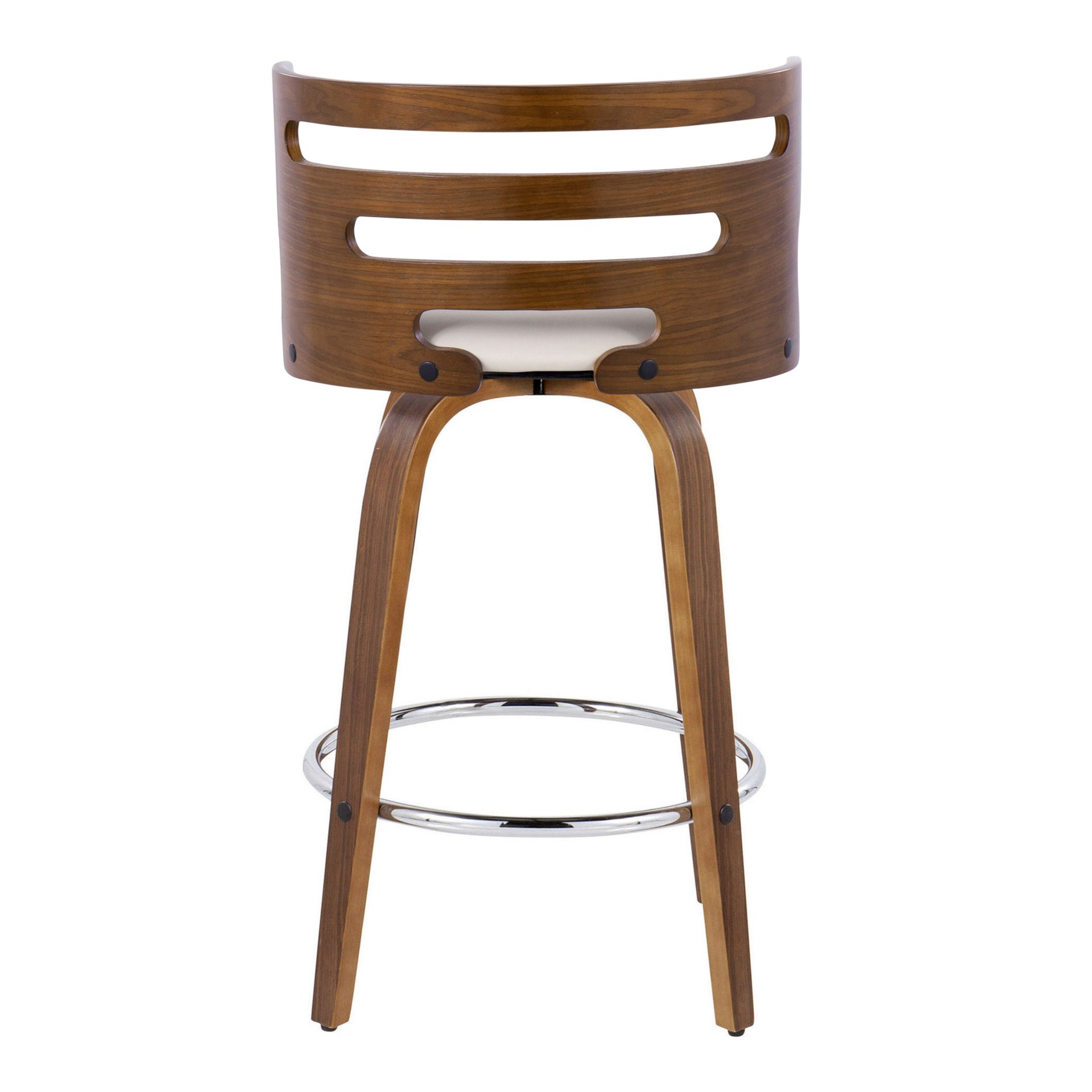 Cosini - Mid-Century Modern Fixed Height Barstool With Swivel With Round Footrest (Set of 2) - Walnut / Cream - Image 5